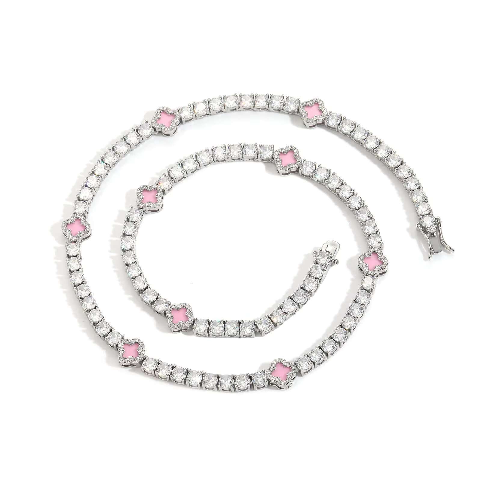 Fashion 4mm Flower Tennis Chain Necklace Bracelet Gold Plated Iced Out CZ Hip Hop Tennis Necklace for Women Fashion Jewelry
