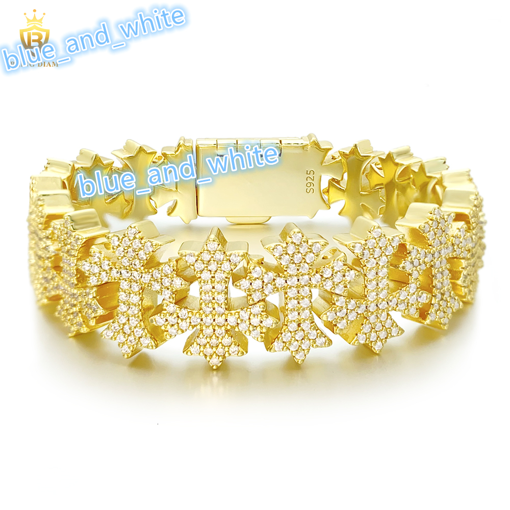 16mm Luxury Jewelry Hip Hop 925 Sterling Silver Moissanite Cuban Link Chain Cross Iced Out Bracelet
