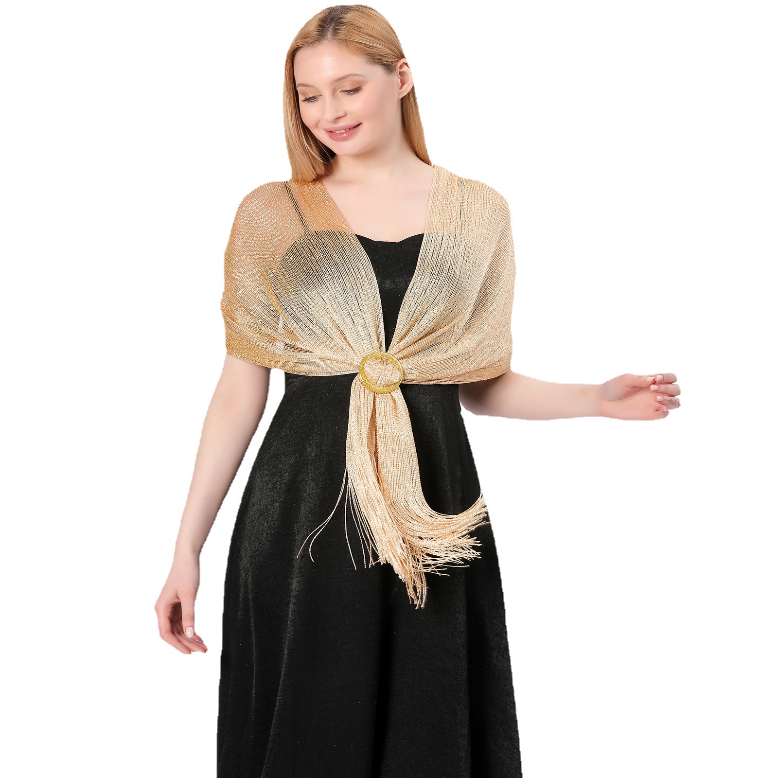 K589 European and American hot style gold and silver silk shawl with buckle bride bridesmaids dance wedding party dress dinner shawl female