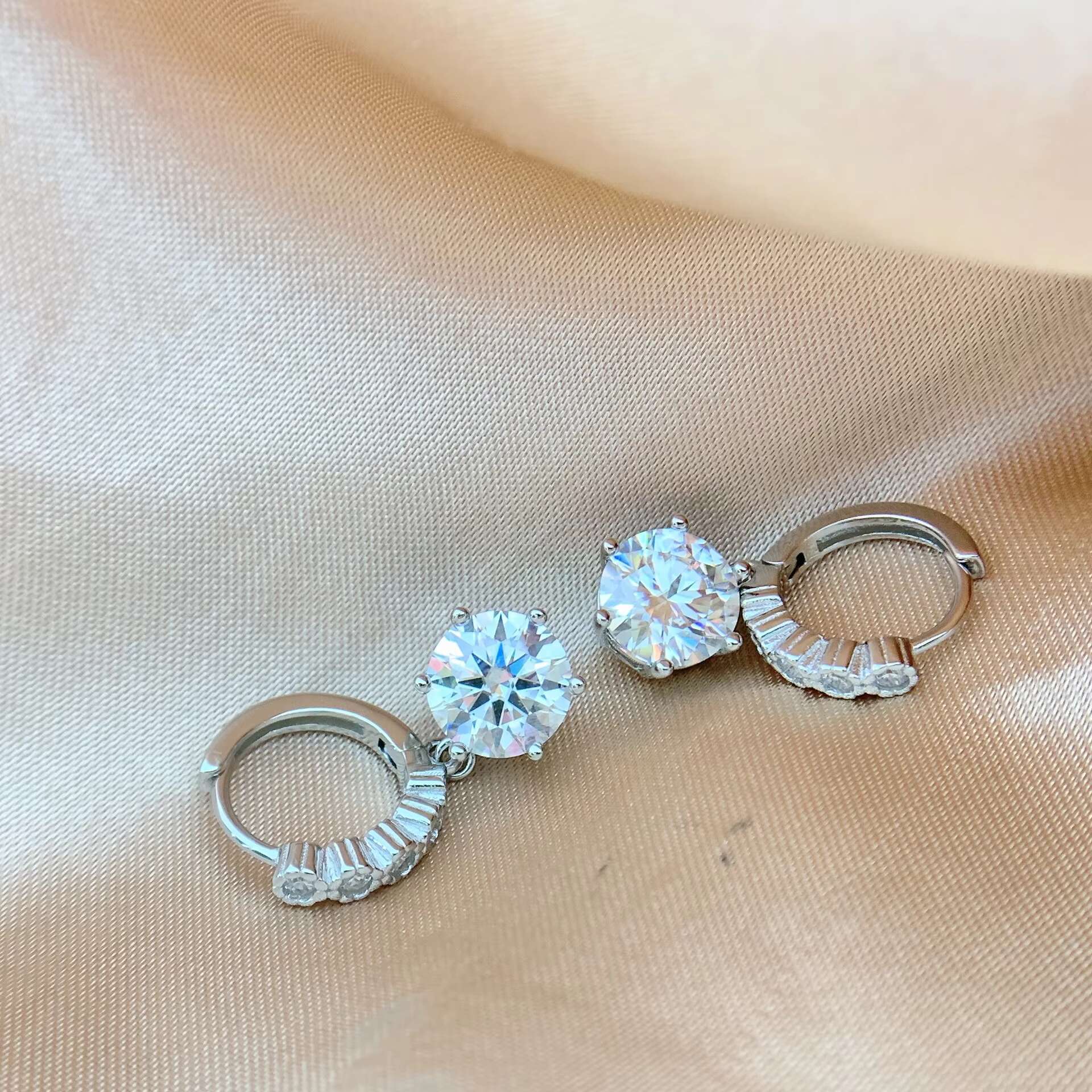 GRA VVS 1CT Diamond Tennis Long Hanging Dangle Hoop Moissanite Earring for Women 925 Sterling Silver Engagement Fine Jewelry Set