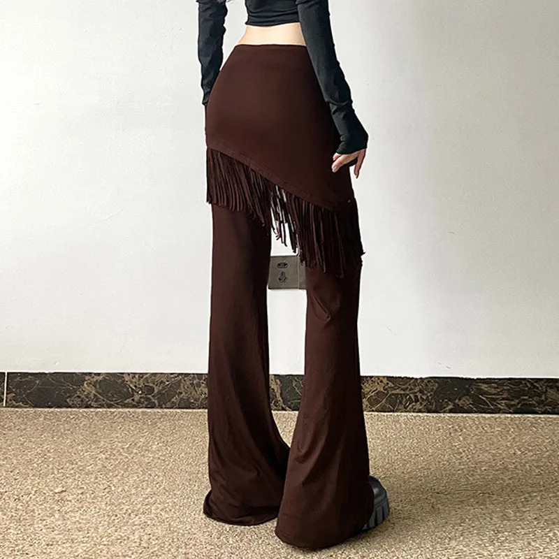 Womens hiphop low waisted bell bottoms with bolted edges 2piece fantasy dance Trouser fashionable boot niche 250428