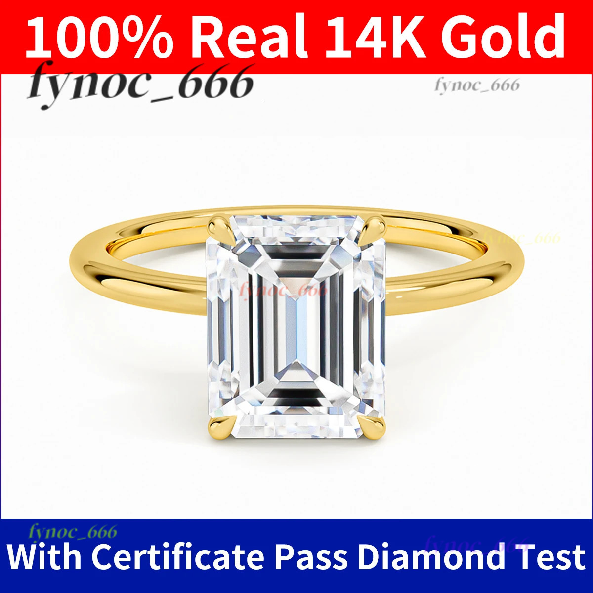 Szjinao 100% Real Emerald Cut Moissanite Ring 14k Gold 1ct 2ct 3ct Wedding Eternity Jewelry For Women Certified Engagement Gifts