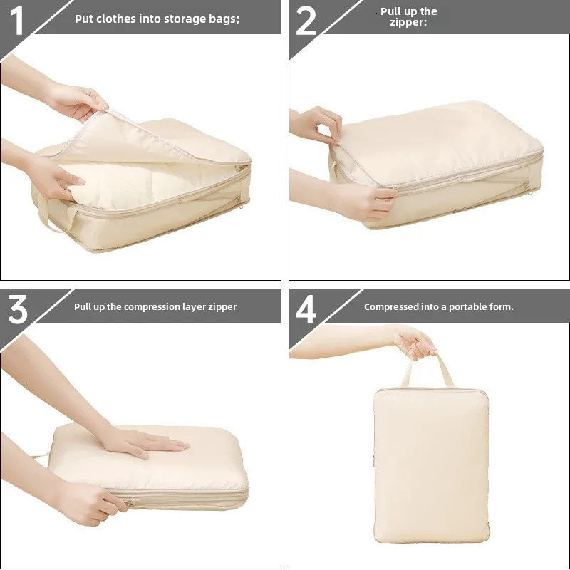 4Pcs/Set Travel Compression Packing Cubes Bag Portable Suitcase Clothes Organizers Waterproof Luggage Storage Cases Drawer Bags 250526