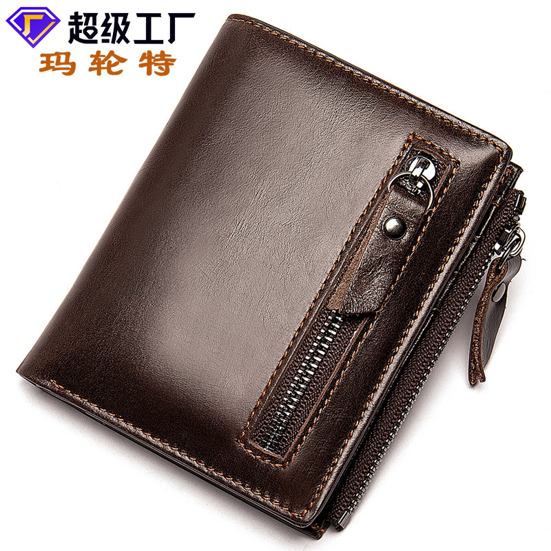 Men's Genuine Leather Zero Leisure Vertical Top Layer Cowhide USD Clip Wallet Trendy