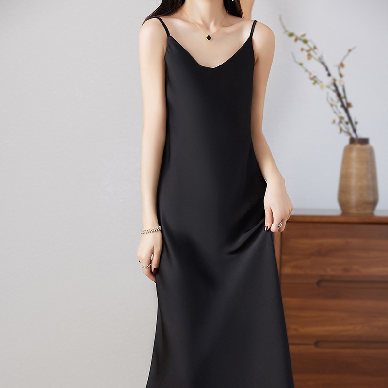 X285 New style inner long skirt for women Acetate base slim fit satin suspender dress