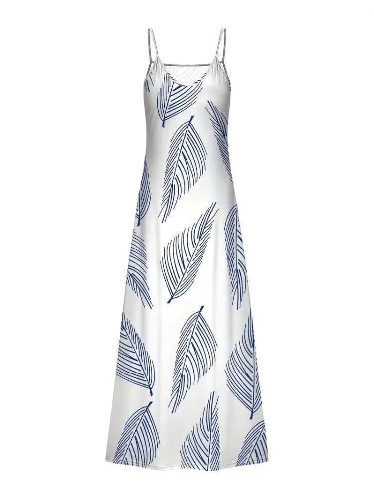 2024 new 3D owl retro printed sleeveless vest for women with tribal pattern spaghetti shoulder strap dress summer long loose vest W250430