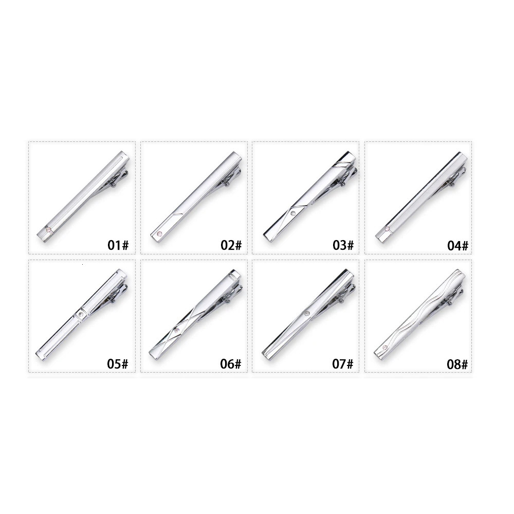 8pc Tie Clip Set Metal Silvery Color Necktie Clip For Men Wedding Gentleman Ties Bar Crystal Pin For Mens Accessories Jewelry 250430