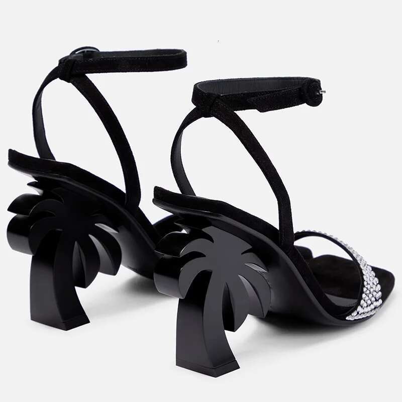 New Dia Crystal Ankle Strap High Fashionable Sandals Special Shaped Heels Open Party Women Shoes