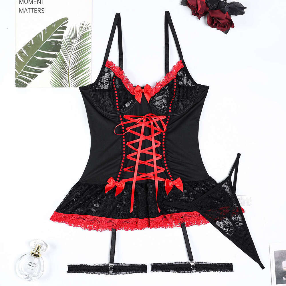 Sexy Underwear Sexy Lingerie Pure Desire Style Lace Cross Tie Bow Black Collision White Cute Girl Set