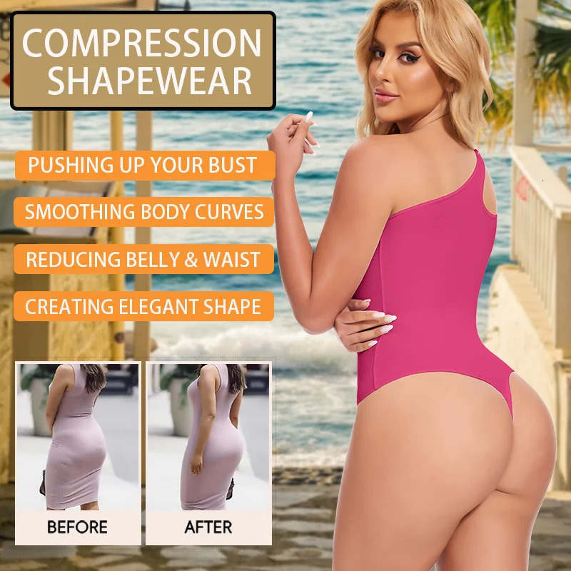 Womens sexy Sloping single shoulder Camisol shapewear set abdominal control tank top sleeveless bodysuit slim thong 250430