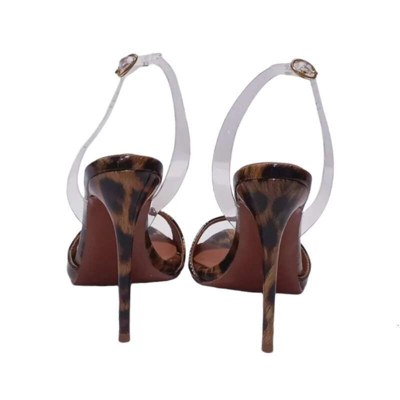 Fashionable Pointed Stiletto Sexy Leopard Print High Heels Clear Strap Sandals Everyday Party Women Shoes