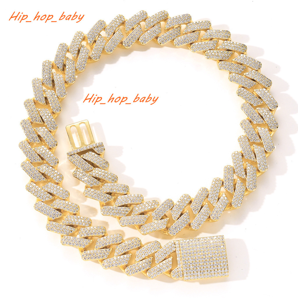 Hip Hop Fine Jewelry Men 20mm Chunky Miami Cuban Chain Cubic MoissaniteBrass 14k Gold Plated Thick Prong Cuban Link Chain Necklace