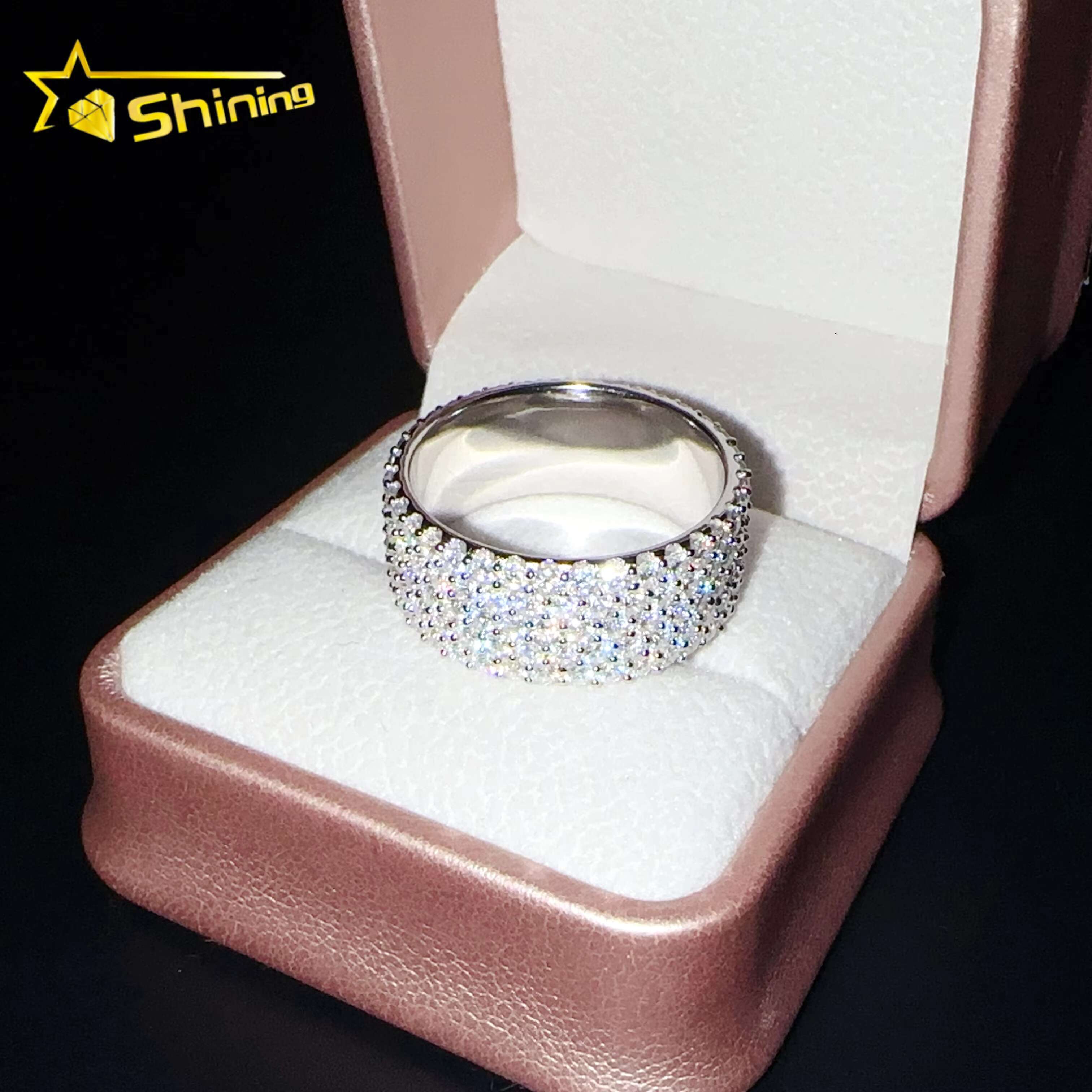 Custom Iced Out Men Moissanite Wedding Band 925 Sterling Silver 5rows 2mm Lab Diamond Engagement Rings with GRA Certificate