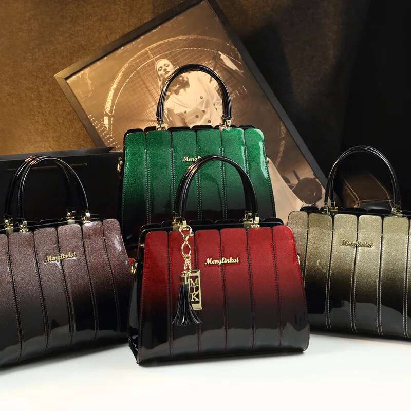 Spring new patent leather ing contrast chain fringe handbag banquet dress large-capacity one-shoulder cross-body women bag