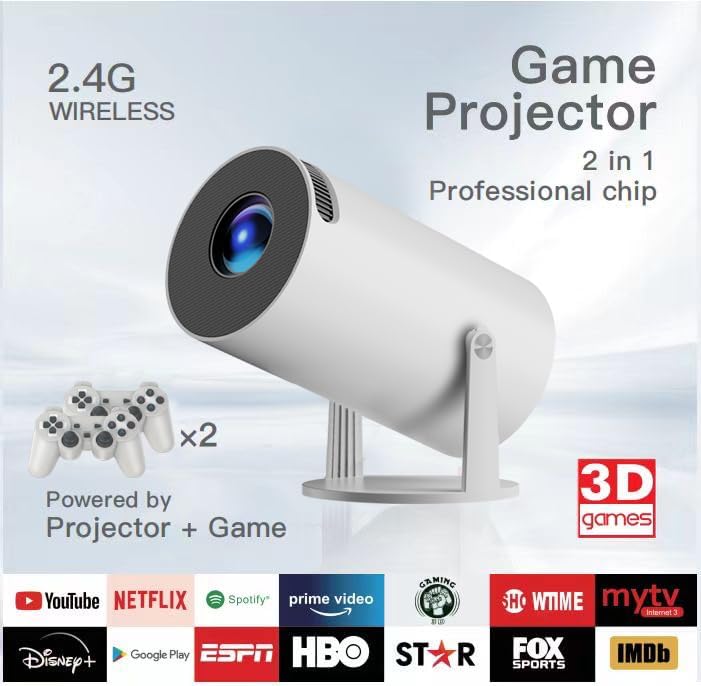 X10 Plus Retro Game Console with Projector, Plug and Play TV Video Game Stick, 4K HD Portable Projector with 10000+ Games, 2.4g Wireless Controllers, 