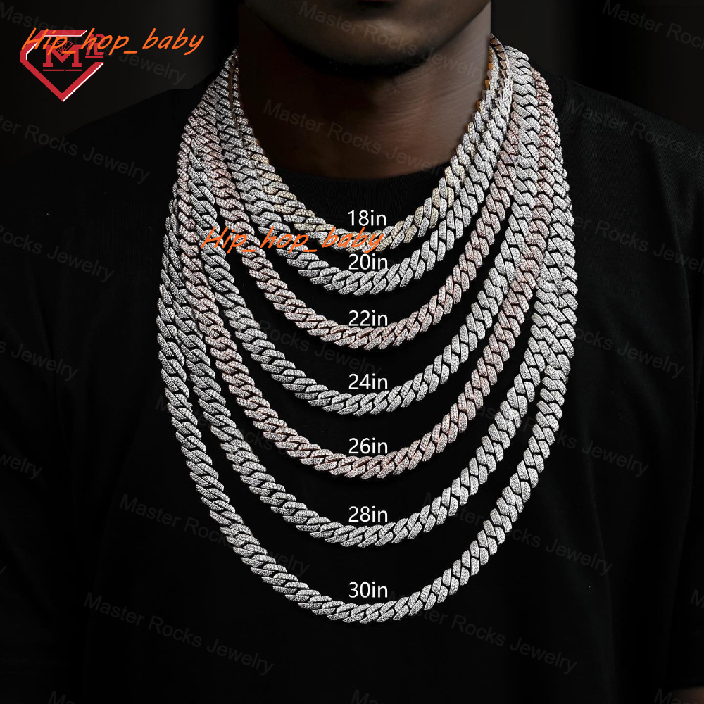 10mm 2 Rows Miami Hip Hop Men Chain Iced Out Custom Vvs Diamond Moissanite 925 Silver Cuban Link Chain
