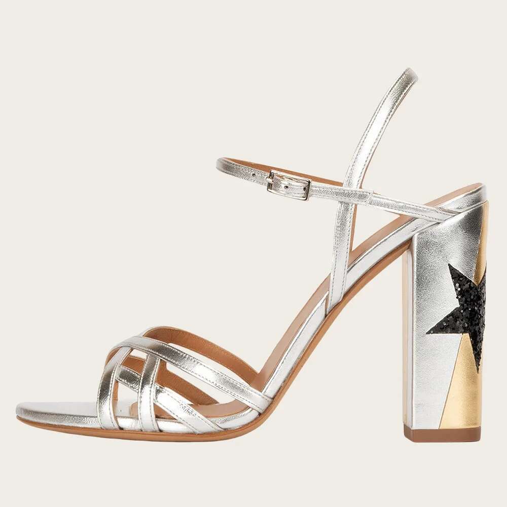 Plus Size Round Block Women Open Toe High Heels Thin Strap Thick Heel Fashion Sandals Casual Shoes