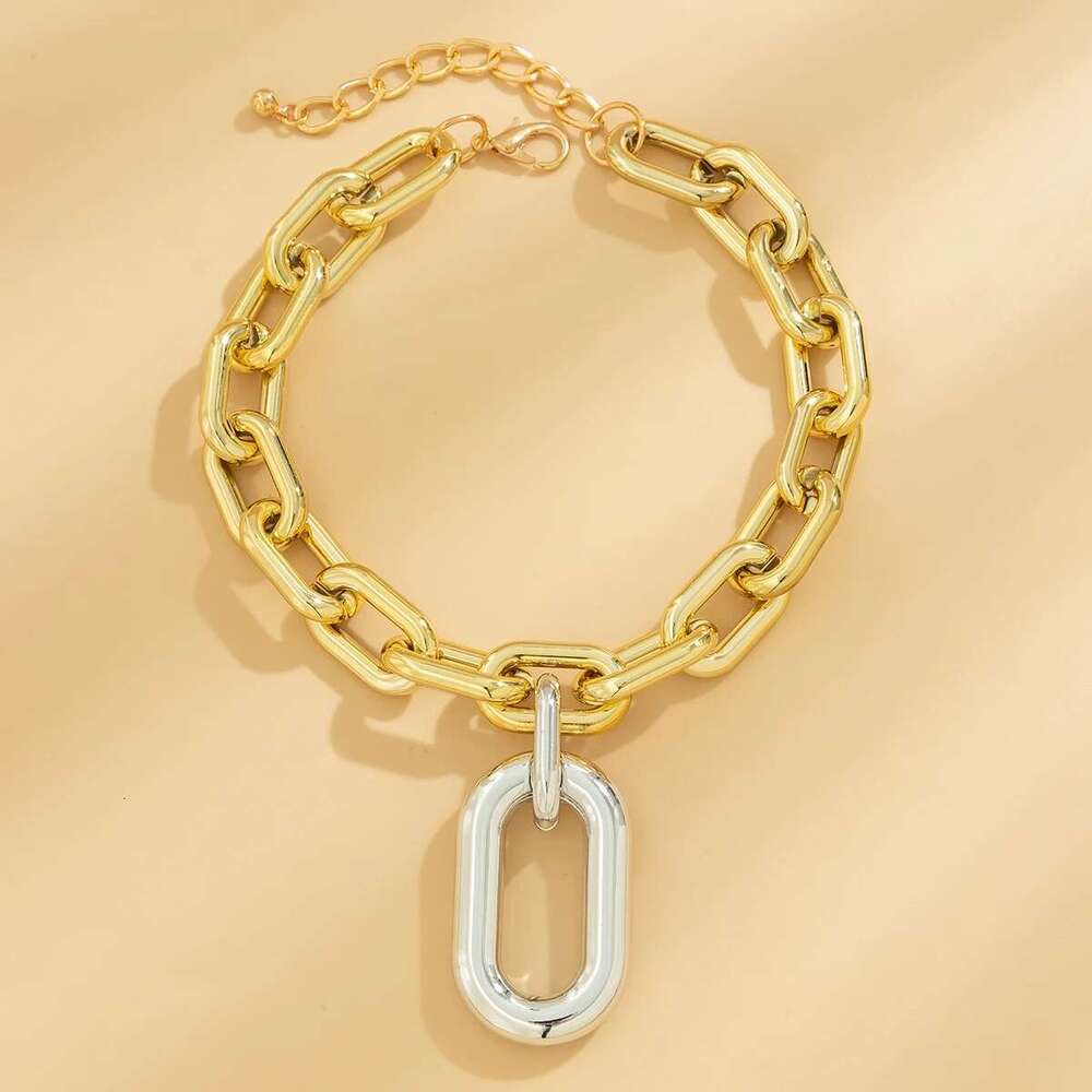 Thick Chains With Big Elliptical Pendant Necklace For Women Trendy Charms Ladies Collar On Neck Accessories 2023 Fashion Jewelry
