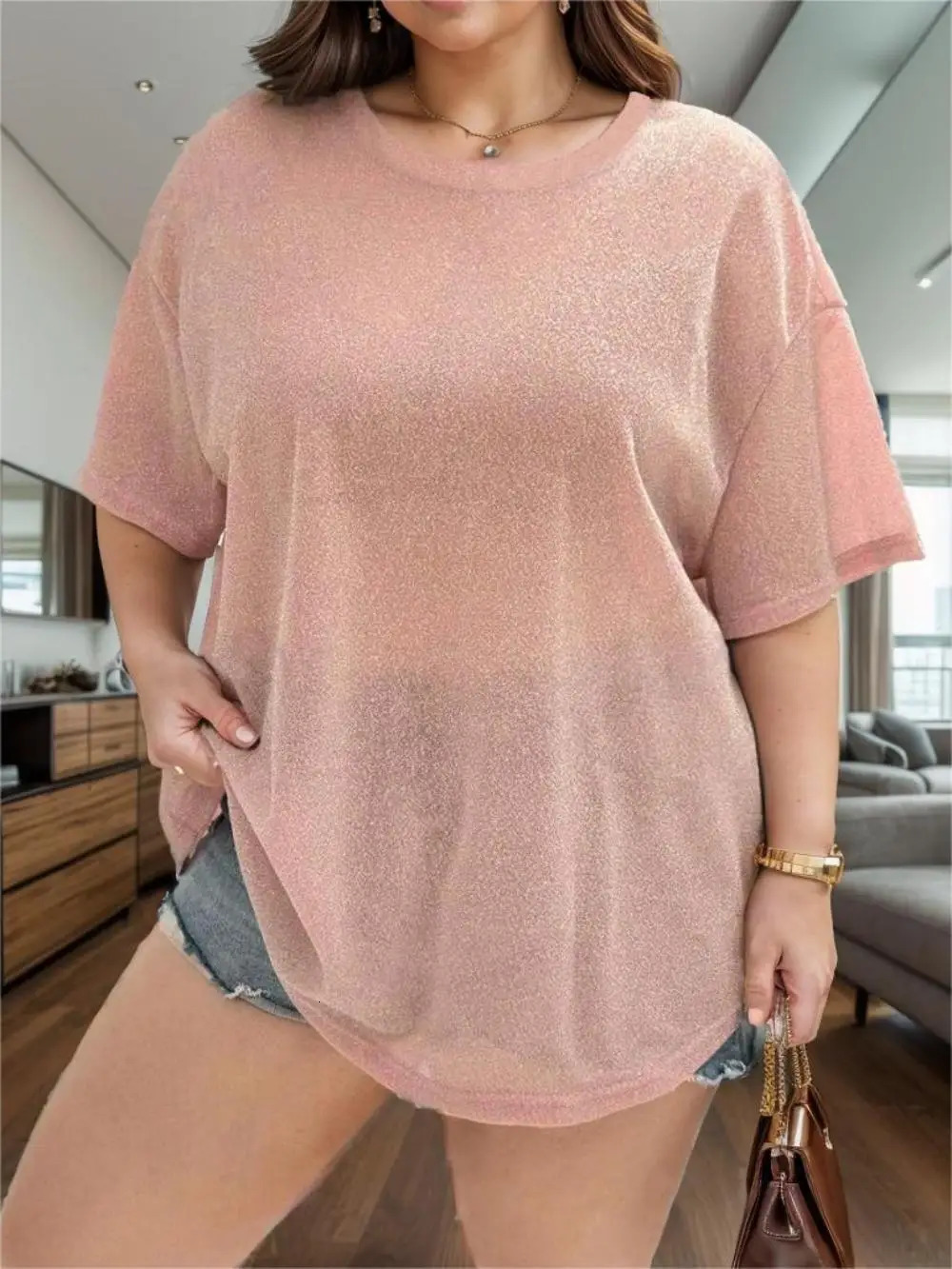 Simple solid casual crew neck short sleeved top 250430Z