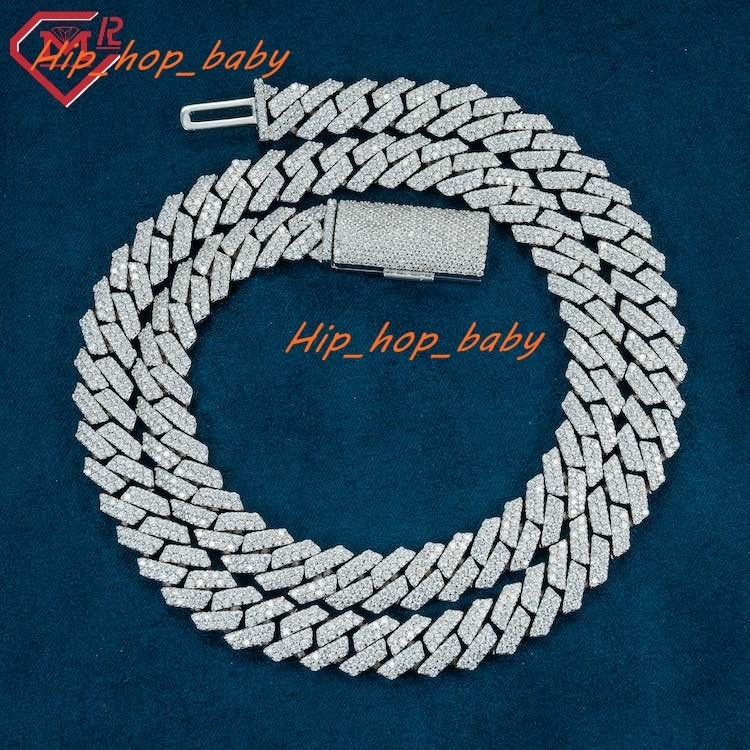 Top Selling 10mm Cuban Chains 2 Row Iced Out Hiphop 925 Silver Miami Vvs Moissanite Cuban Link Chain