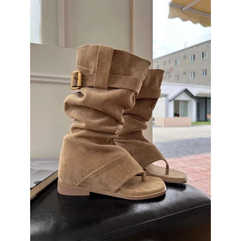 New Designer Clip Square Toe Flats Shoes Women Fashion Open Ankle Boots Casual Comfort Sleeve Boot Wome