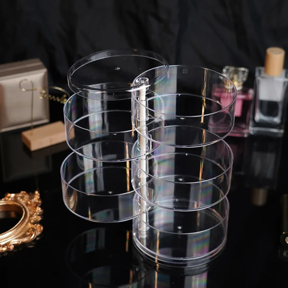 1Pc Stylish Large Capacity 2/3/4/5 Layers Rotating Jewelry Storage Box For Women Transparent Desktop Organizer Dust-proof Hair 250428