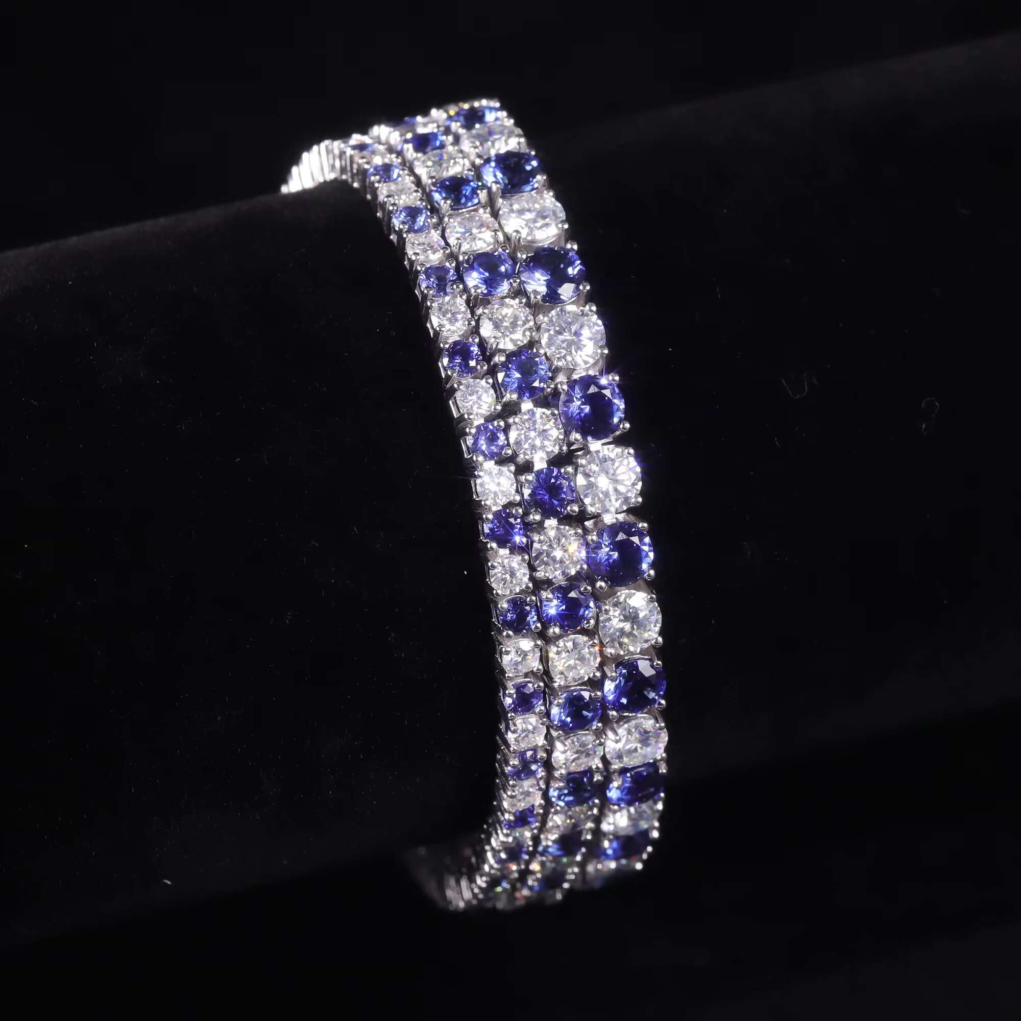 Wholesale Pricing 925 Sterling Silver Custom Hip Hop Tennis Chain 3mm Blue Sapphire Moissanite Diamond Tennis Bracelet