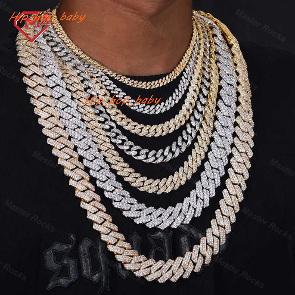 Rts 8mm 10mm 12mm Iced Out Cuban Pass Diamond Tester D Vvs 925 Sterling Silver Moissanite Cuban Link Chain