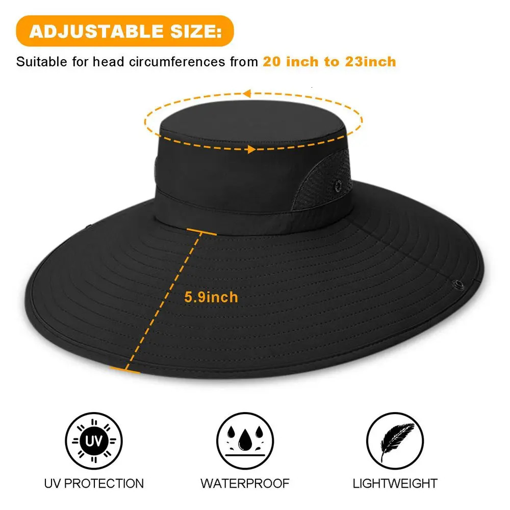 Men Women Wide Visor Brim Hat Boonie Bucket Cap Summer Fishing UV Sun Protection Breathable Caps 250430