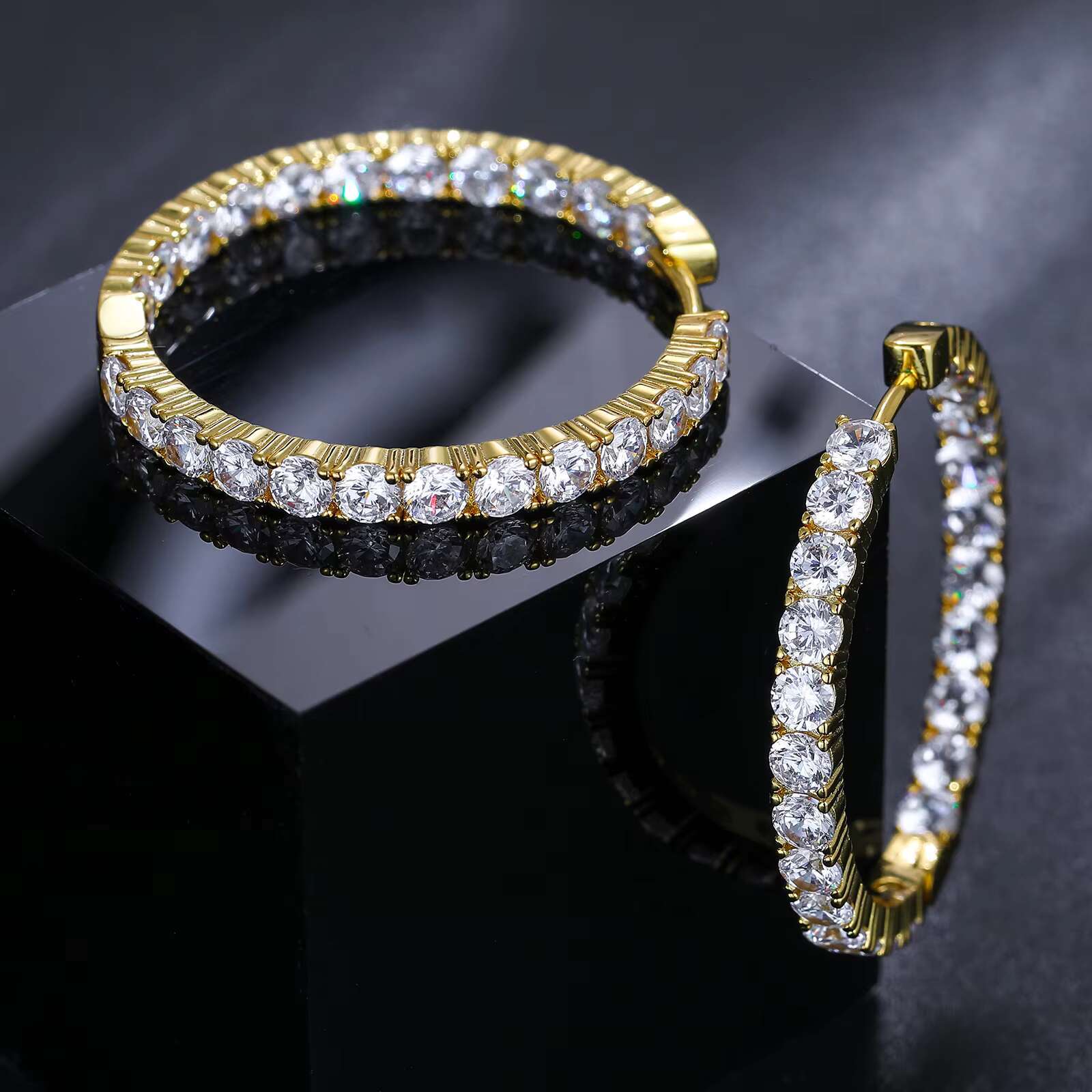 Fashion Party Jewelry White Gold Plated 925 Sterling Silver 3.5mm VVS Moissanite Diamond Big Hoop Earrings for Women