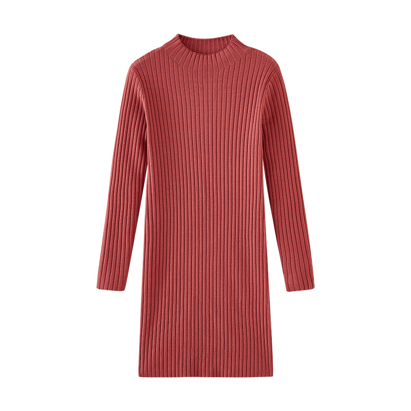 S151 Autumn and winter knee-length knitted dress for women with loose long sleeves and inner wear