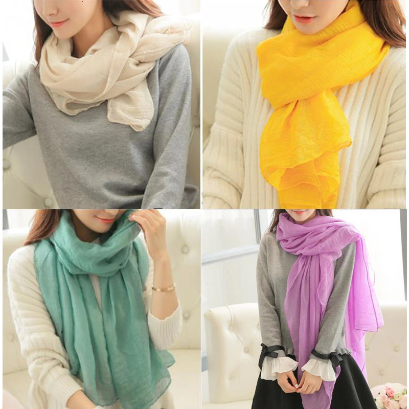 Linen Scarves Women Solid Color Scarf Shawl Muslim Hijab Muffler Female Soft Wraps Headband Foulard Bufandas 250430