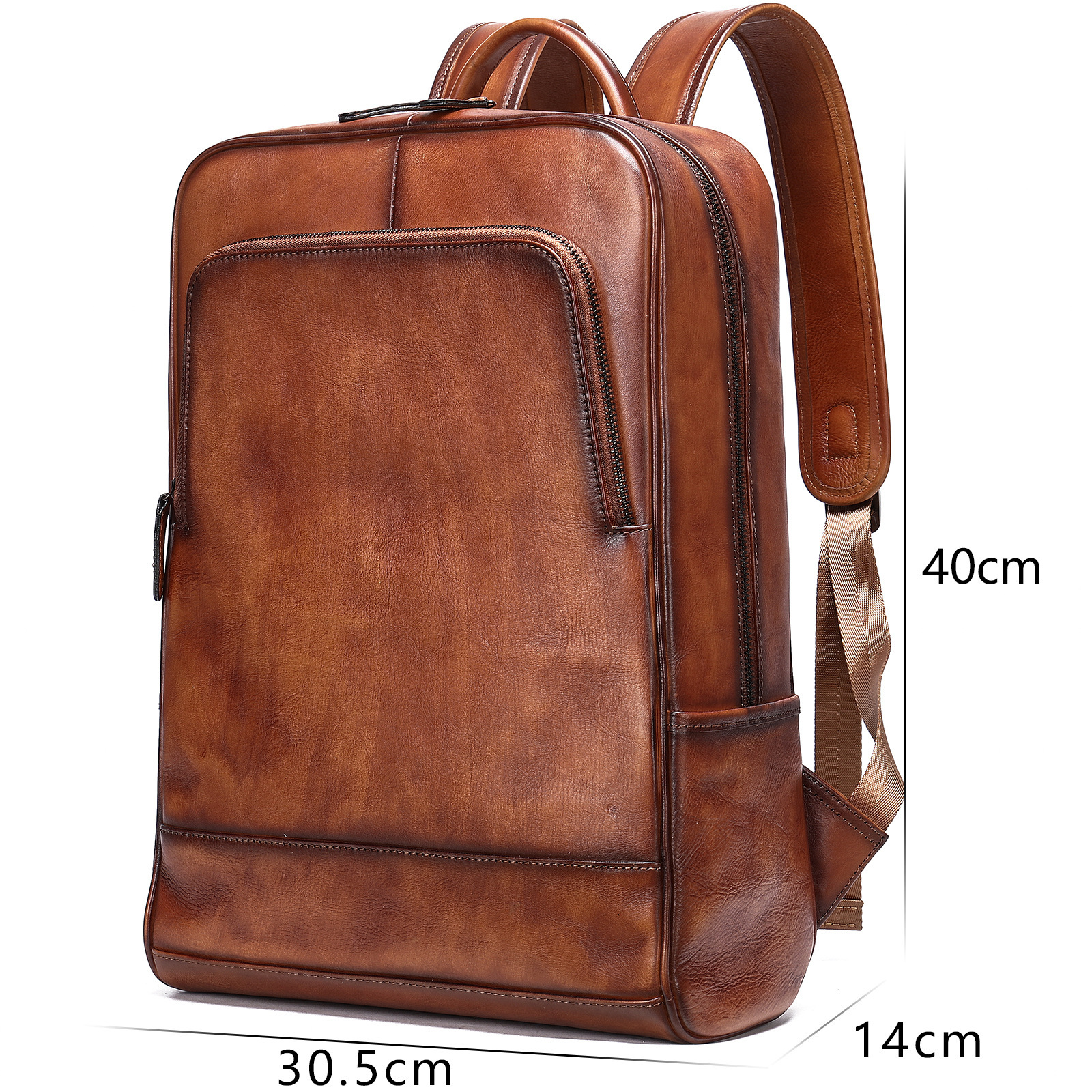 Men's New Genuine Business 15.6-inch Computer Bag Color Wiped Tree Paste Leather Headlayer Cowhide Backpack
