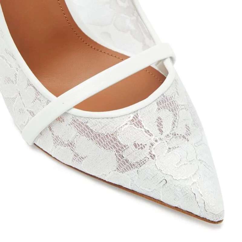Spring and summer new pointed shallow lace mesh ribbon fashion slippers thin high-heeled banquet dress large size women's sandal