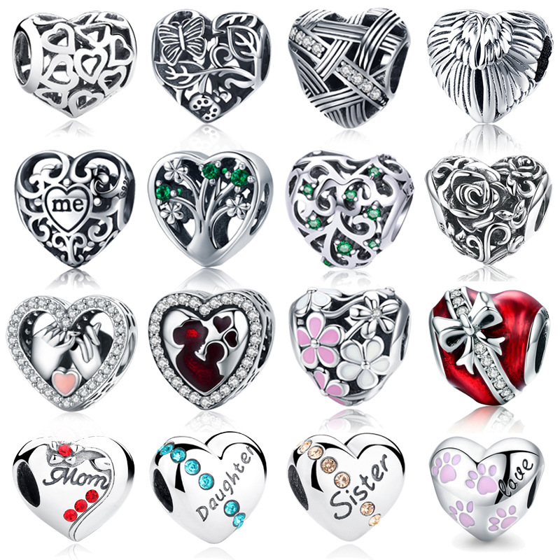 Solid 925 Sterling Silver Love Heart Charm Beads - Perfect For DIY Bracelet Necklace Jewellery Making Lover Mom & Daughter Best Gift