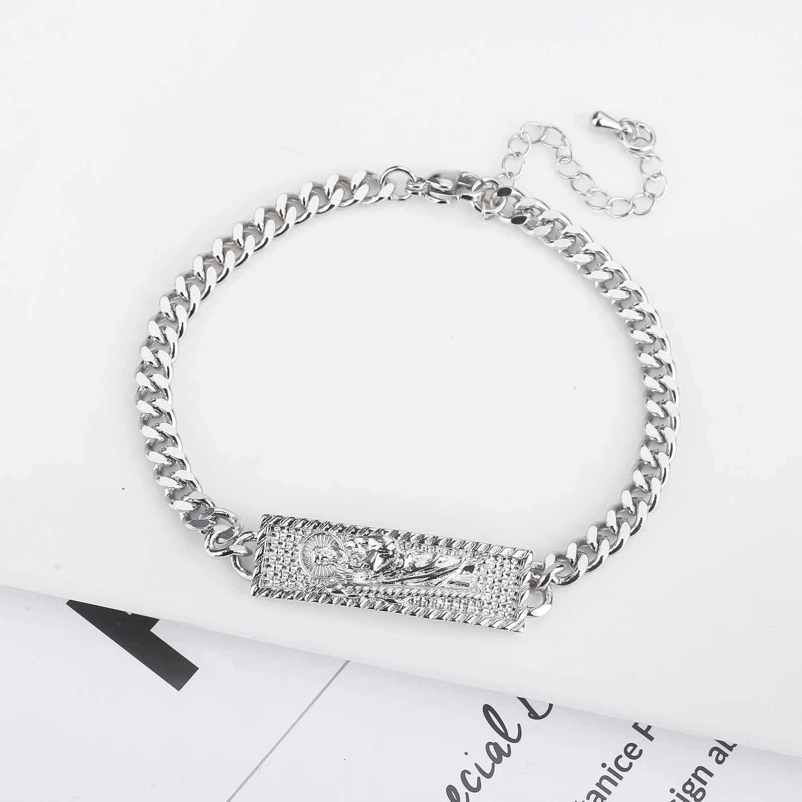 Silver Plated Simple Metal Religious Adjustable Bracelet For Men And Women Hip Hop High Quality Accessories Jewelry 250430