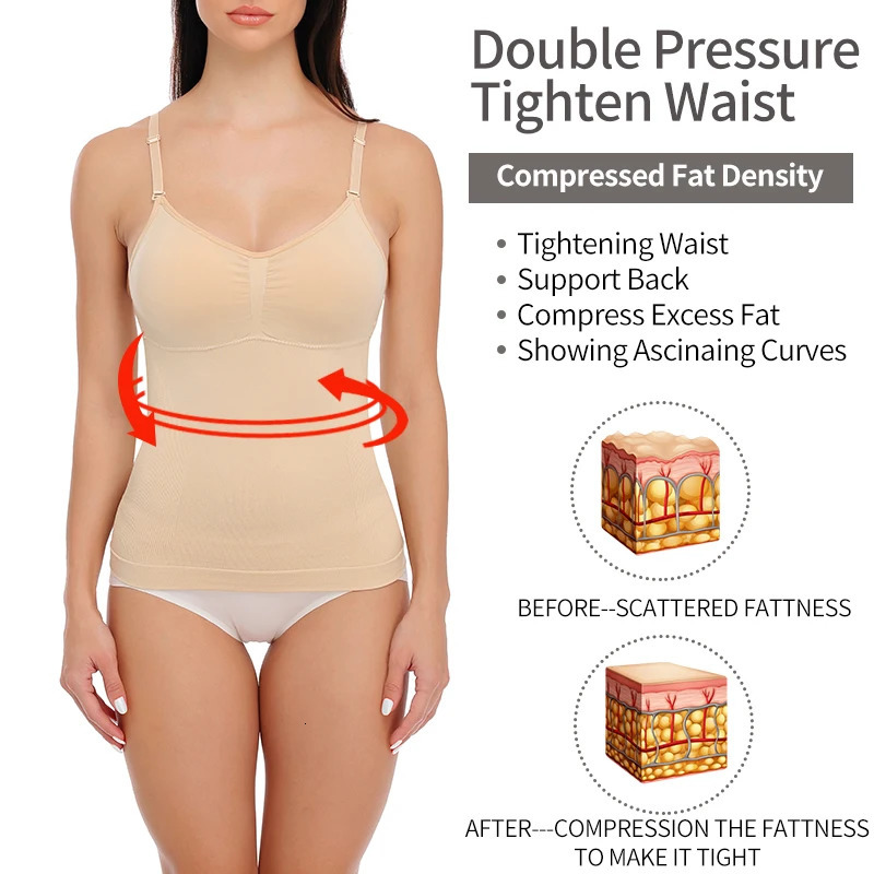 Padded Shaperwear Compression Camisole Body Shaping Womens Abdominal Control Tank Top Weight Loss Shape Waist Training Tight corset Ultra Thin 250430