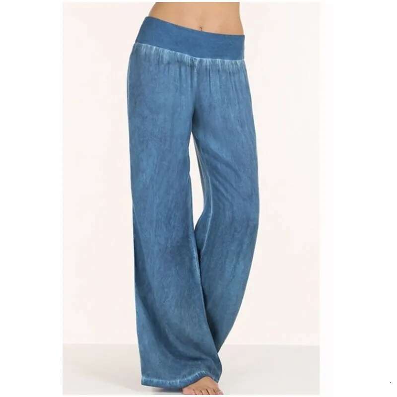 Plus Size S-5XL comfortable loose wide leg denim women's jeans Imitation elastic waist full long trousers pants