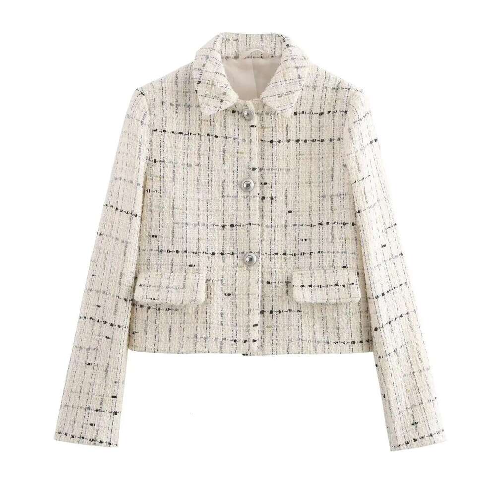 European American Style Autumn And Winter New Women's Clothing Texture Plaid Long Sleeved Lapel Short Suit Jacket