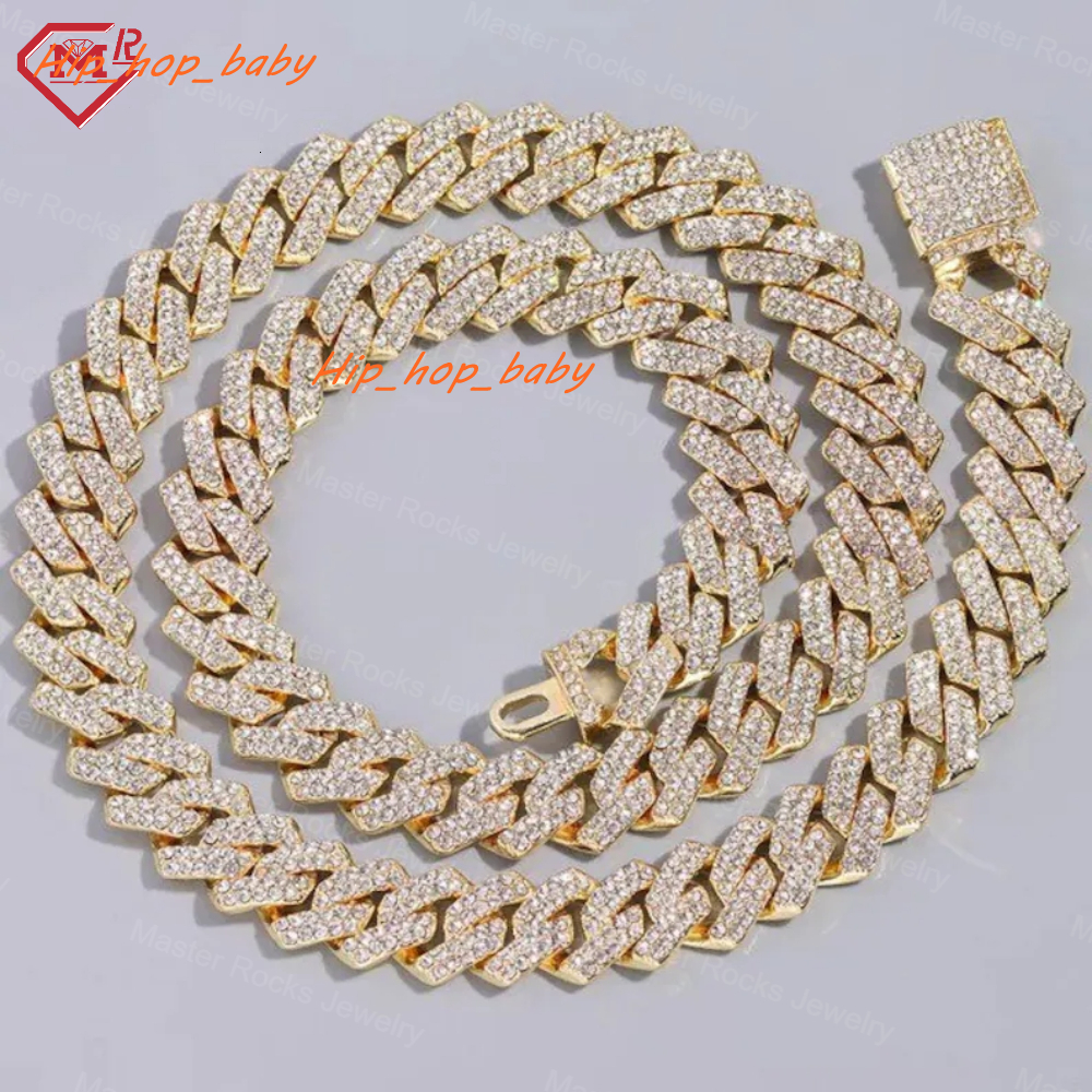 Hiphop 12mm Cuban Link Chain Necklace 925 Sterling Silver Vvs Iced Out Moissanite Cuban Chain