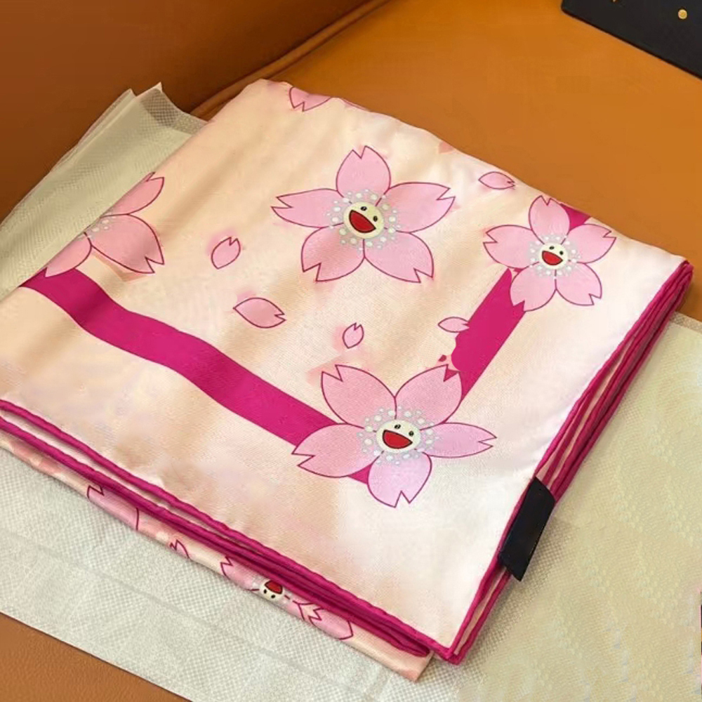 Designer silk scarf oriental cherry Floral square beach towel summer Scarf Designer Silken Scarves High quality Shawl Long Neck silks scarfs Women Fashion scarve