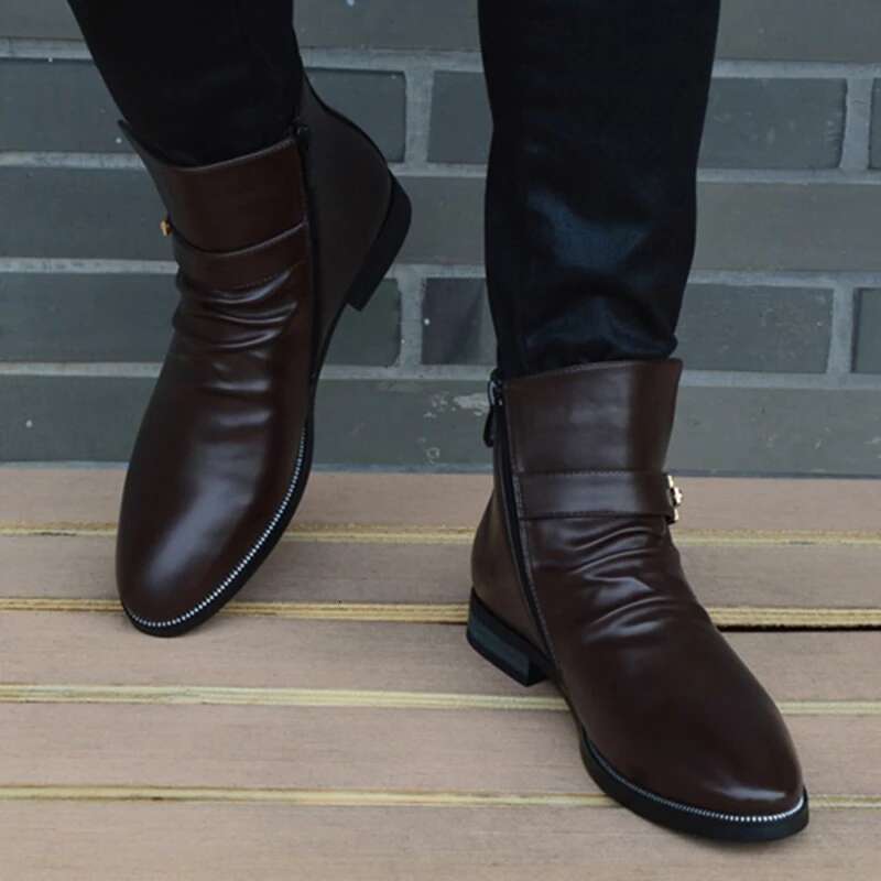New Fashion Men Genuine Leather Men's British Autumn Winter Warm Plush Ankle Boots Man Casual Shoes Zapatos Man Hombre