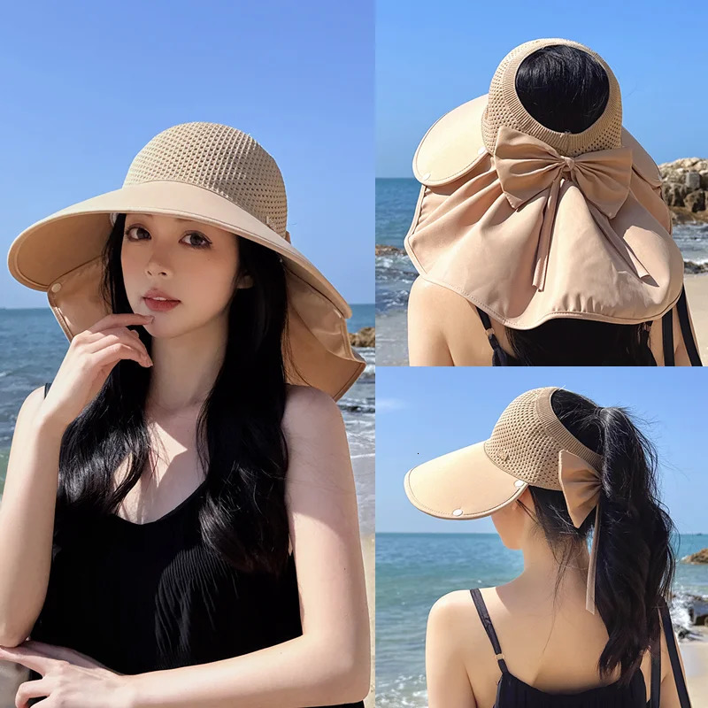 Summer Big Brimmed Sun Hat Womens Outdoor Sun Hat Detachable Shaver Neck Protector Empty Fishermans Hat 250430