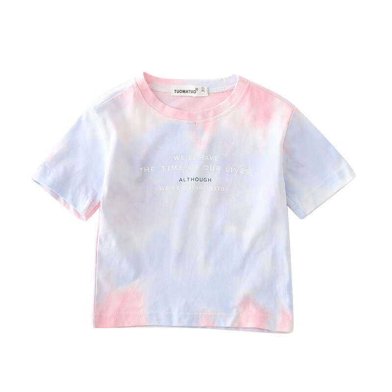 2025 Parent Child Summer Three Or Four Western Style Tie Dye Short Sleeved T-Shirt Different Fashionable Family Clothing