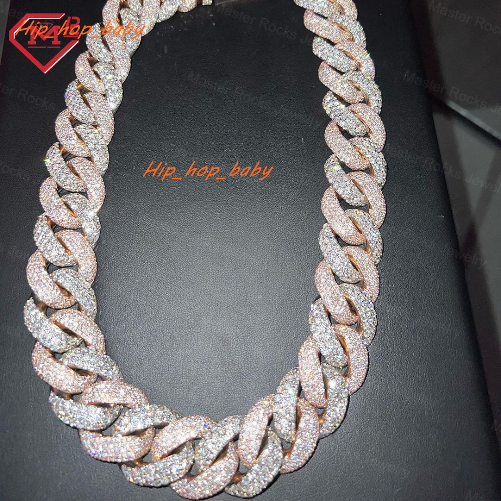 Luxury Bling Cuban Link Chain 925 Sterling Silver Iced Out 24MM Hip Hop Moissanite Cuban Link Chain