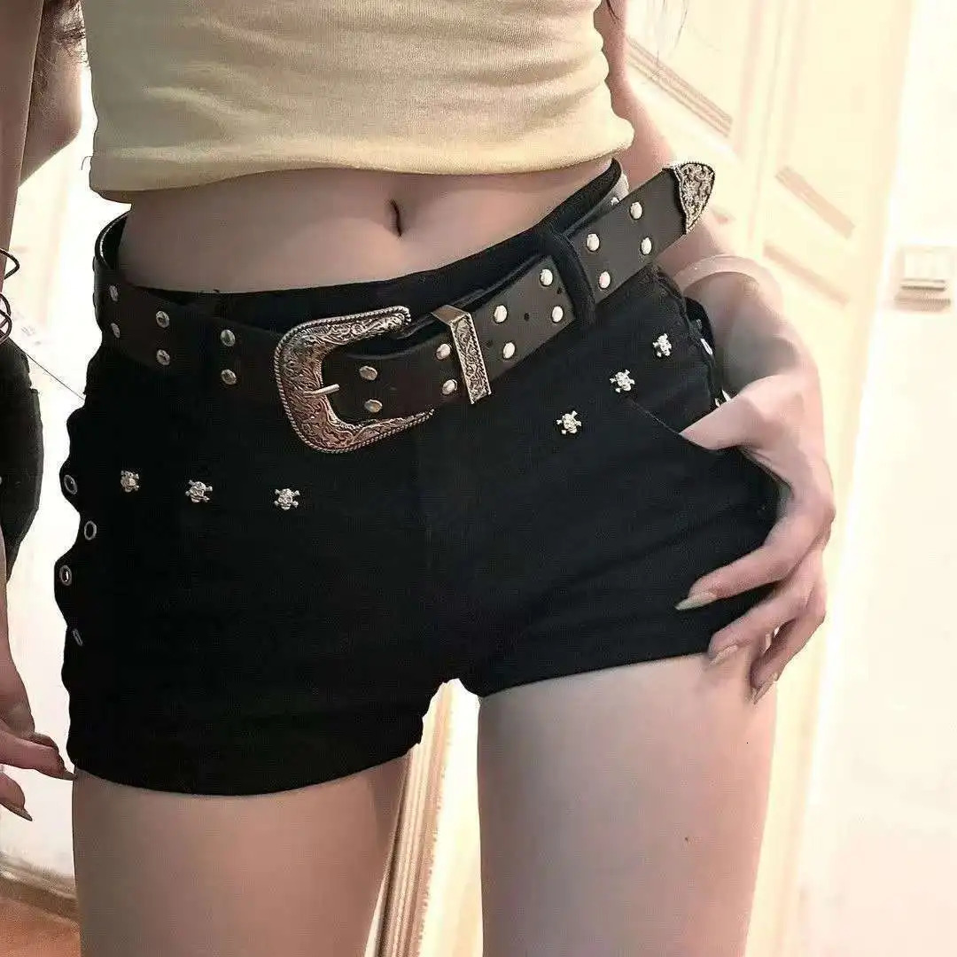 High street sexy mini denim shorts womens low waist street clothing pants Y2k patch work ultra-thin American jeans shorts 250427