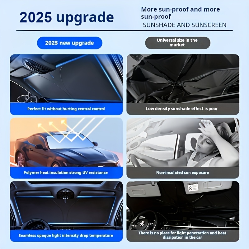 Foldable Titanium Silver Car Windshield Sun Visor, UV Heat Blocker, Car Front Window Sun Visor, Parking Sun Visor Accessories Car Windshield Sunshade