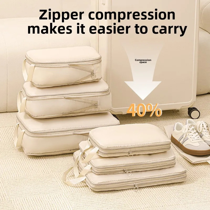 4Pcs/Set Travel Compression Packing Cubes Bag Portable Suitcase Clothes Organizers Waterproof Luggage Storage Cases Drawer Bags 250526