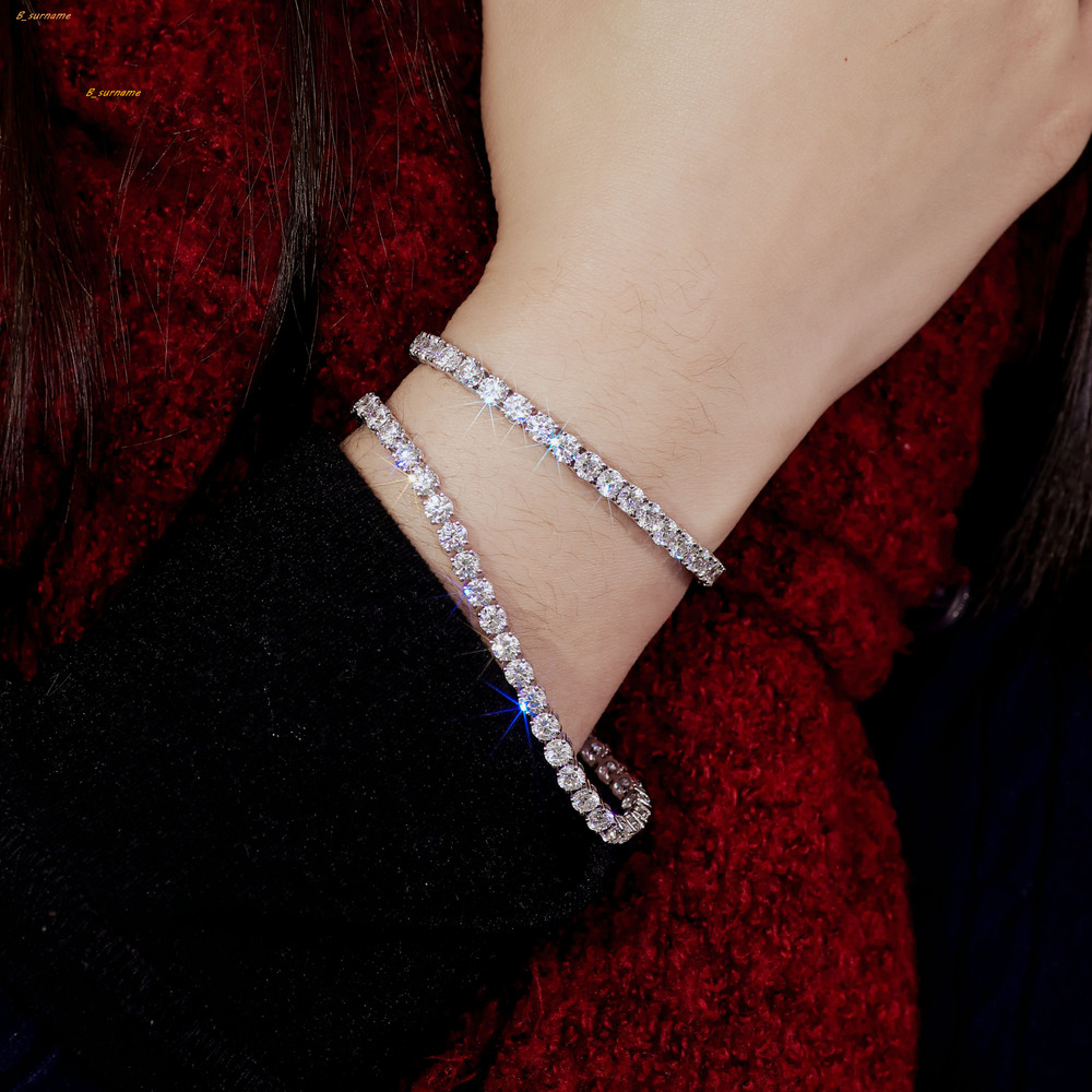 Moissanite Silver Jewelry Tennis Bracelet 4mm Round Cut Moissanite 18K Plated White Gold Women Diamond Tennis Bracelet