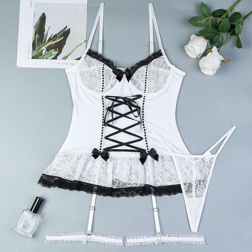 Sexy Underwear Sexy Lingerie Pure Desire Style Lace Cross Tie Bow Black Collision White Cute Girl Set